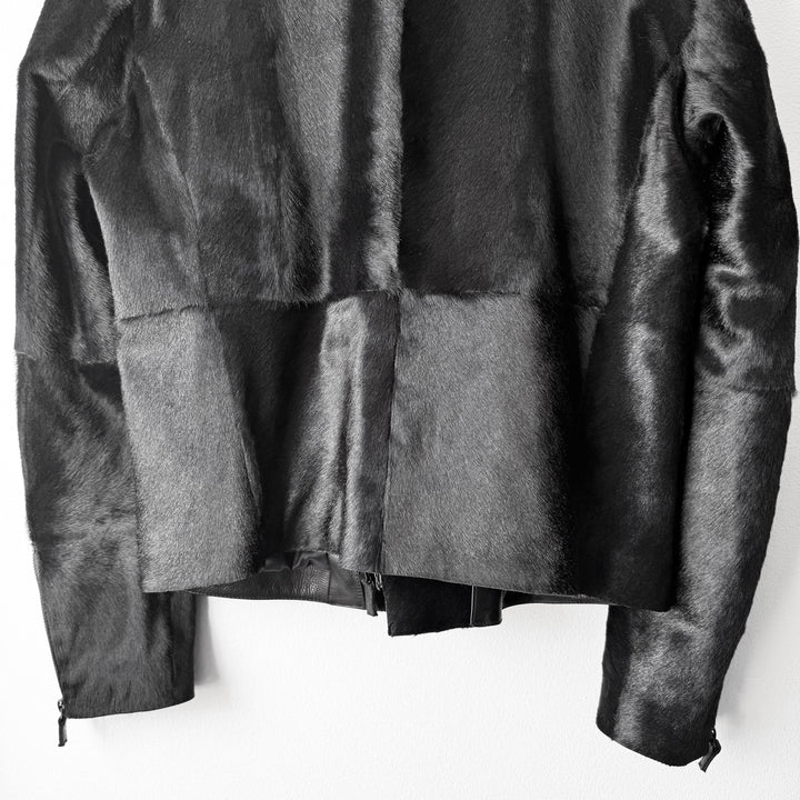 Emporio Armani AW2012 Black ”Pony Hair” Asymmetrical 2-Zip Calf Leather Jacket