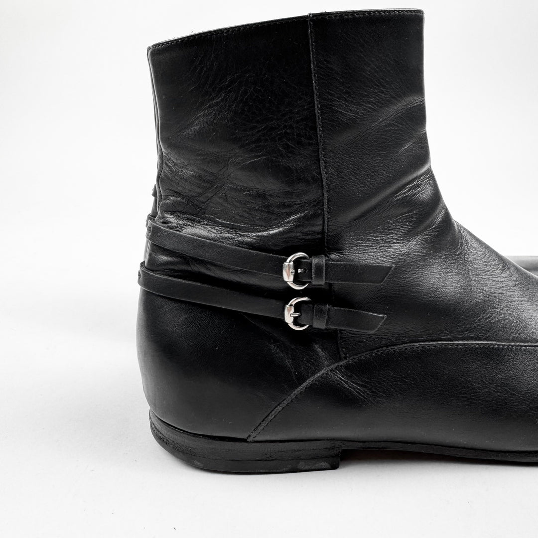 Gucci 2000's Buckled Beatle Ankle Leather Boots