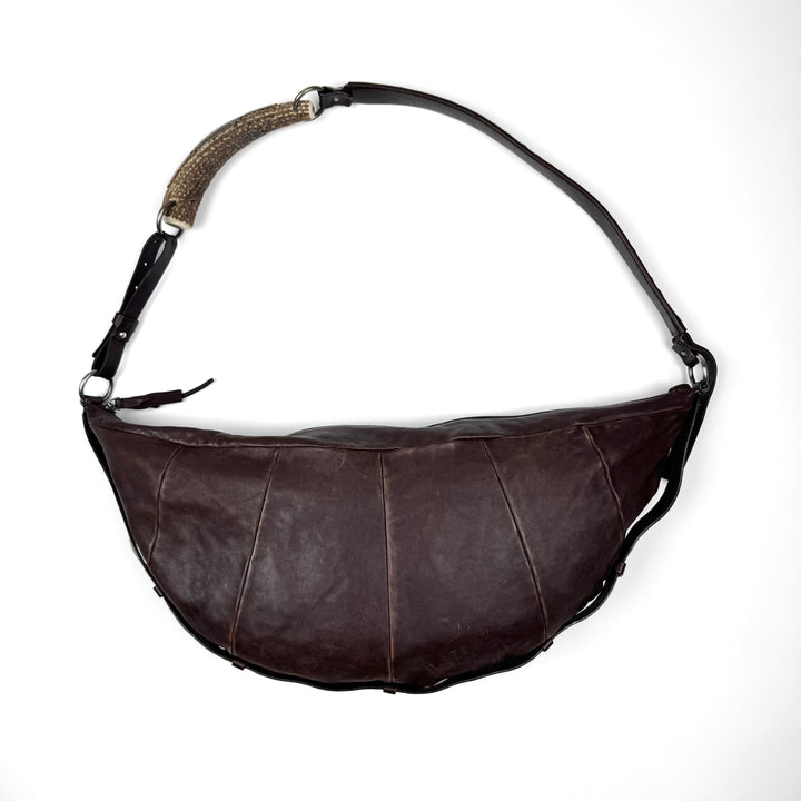 Yves Saint Laurent Rive Gauche SS2002 Brown XL Mombasa Leather Croissant Crossbody Bag