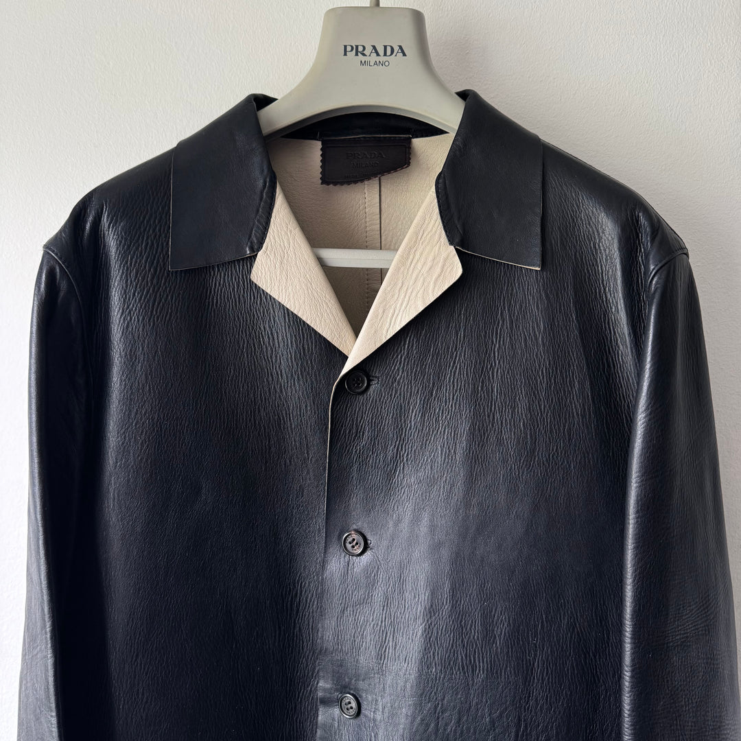 Prada 1990’s Button Up Contrast Leather Jacket