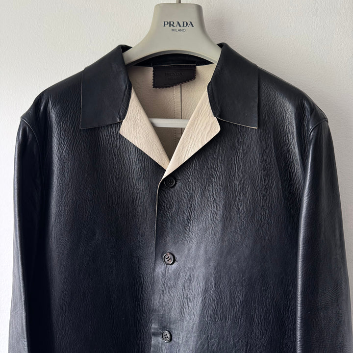 Prada 1990’s Button Up Contrast Leather Jacket