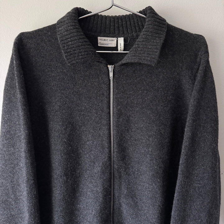 Helmut Lang 1998 Gray Knitted Wool Polo Zip-Up Sweater