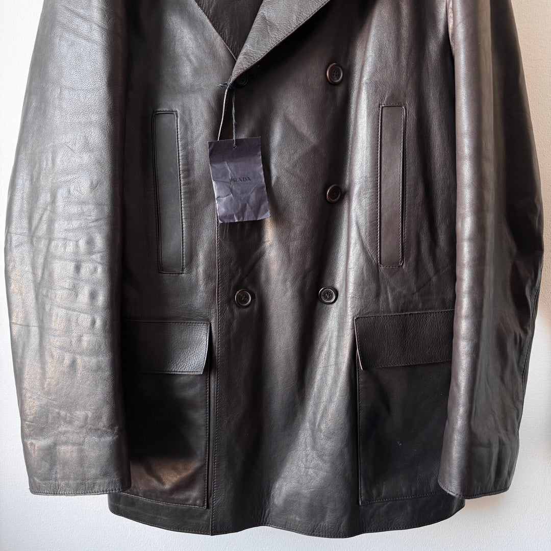 Prada 2000’s Dark Brown Double Breasted Nappa Leather Peacoat