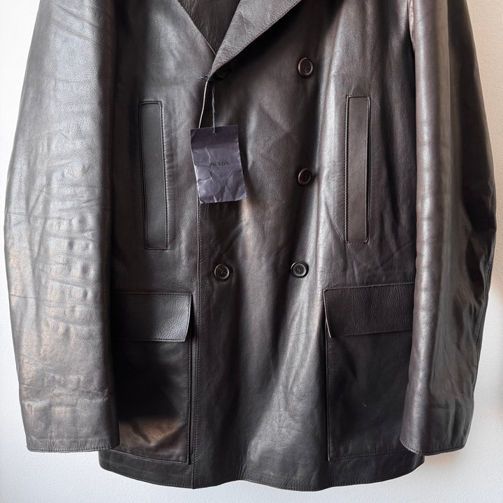 Prada 2000’s Dark Brown Double Breasted Nappa Leather Peacoat