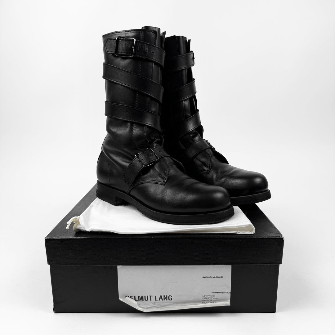Helmut Lang FW2003 Black Belted Bondage Leather Combat Boots