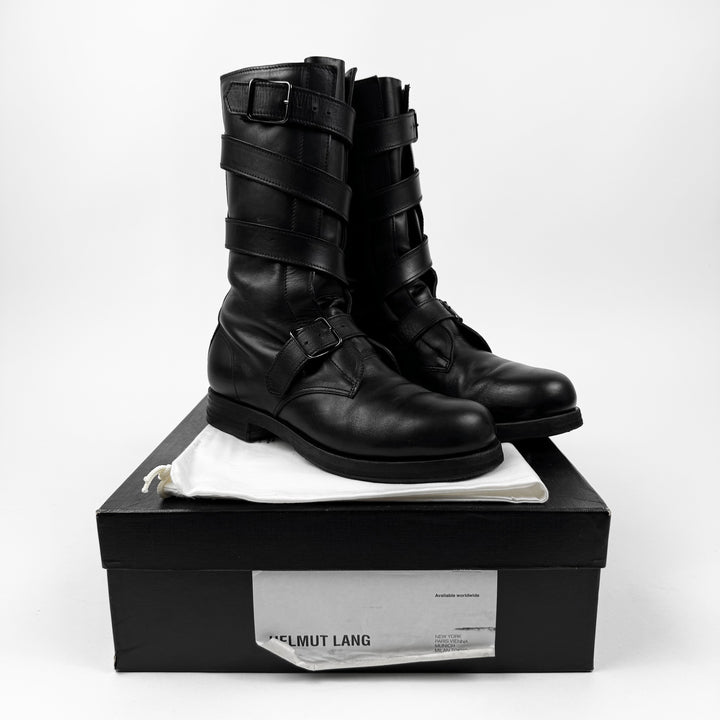 Helmut Lang FW2003 Black Belted Bondage Leather Combat Boots