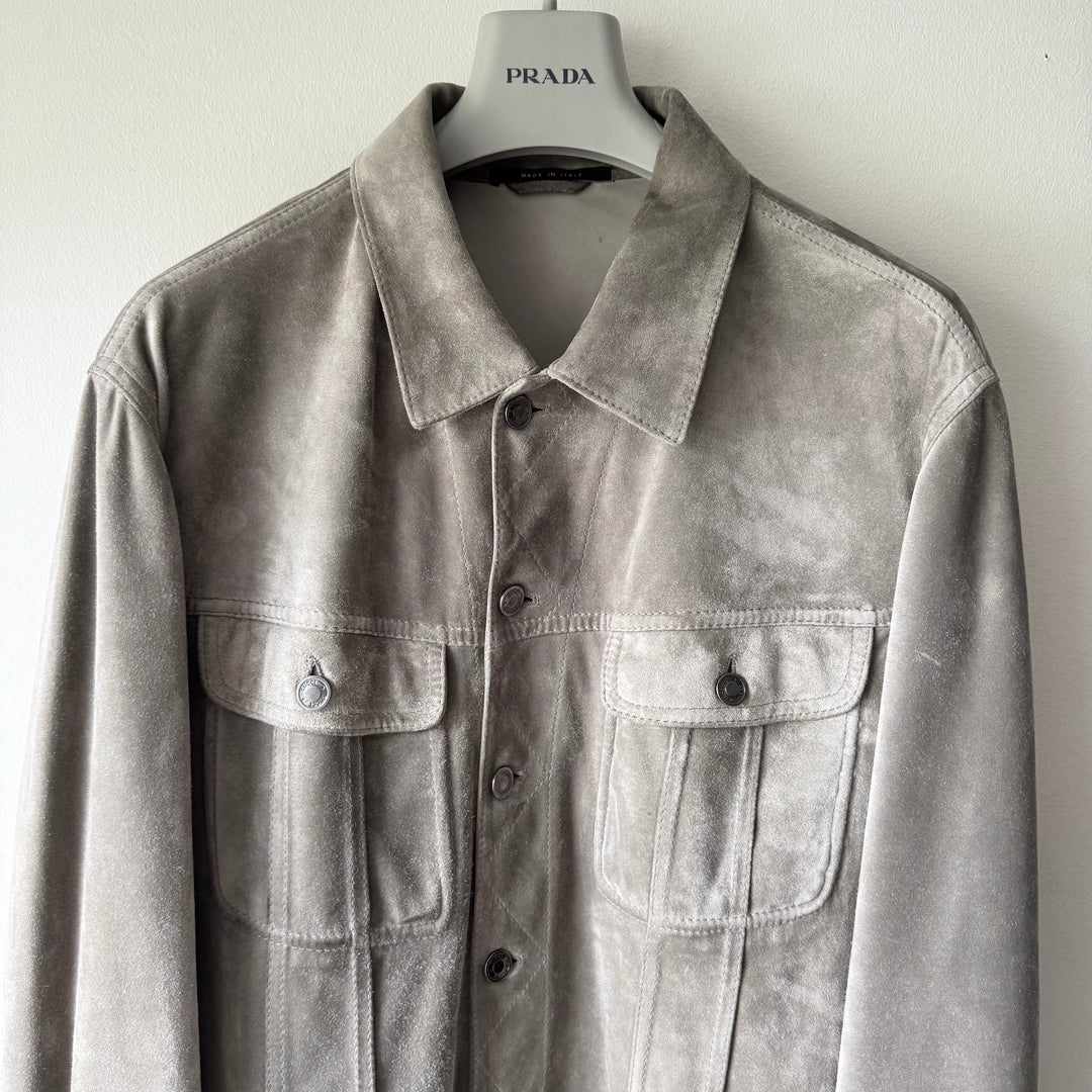 Gucci By Tom Ford 2000’s Gray Suede  Nubuck Trucker Blouson Leather Jacket
