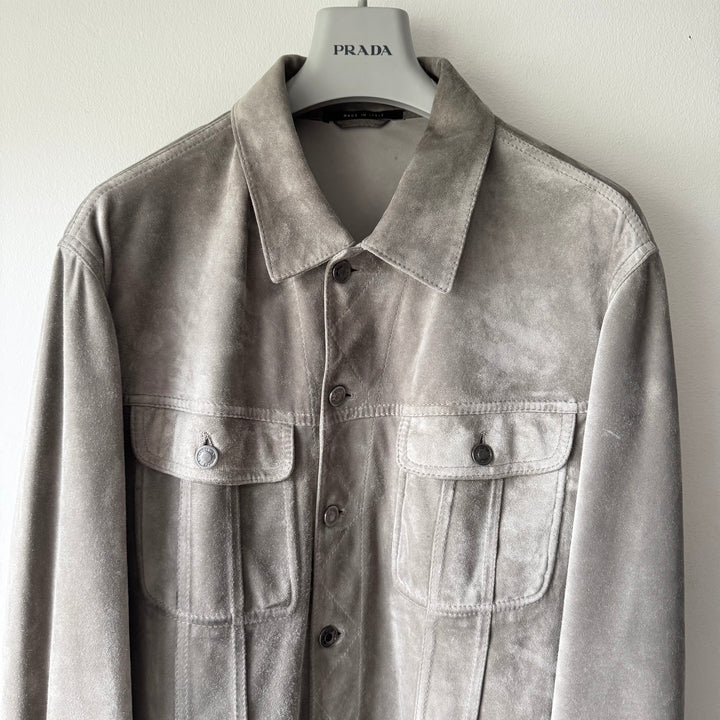 Gucci By Tom Ford 2000’s Gray Suede  Nubuck Trucker Blouson Leather Jacket