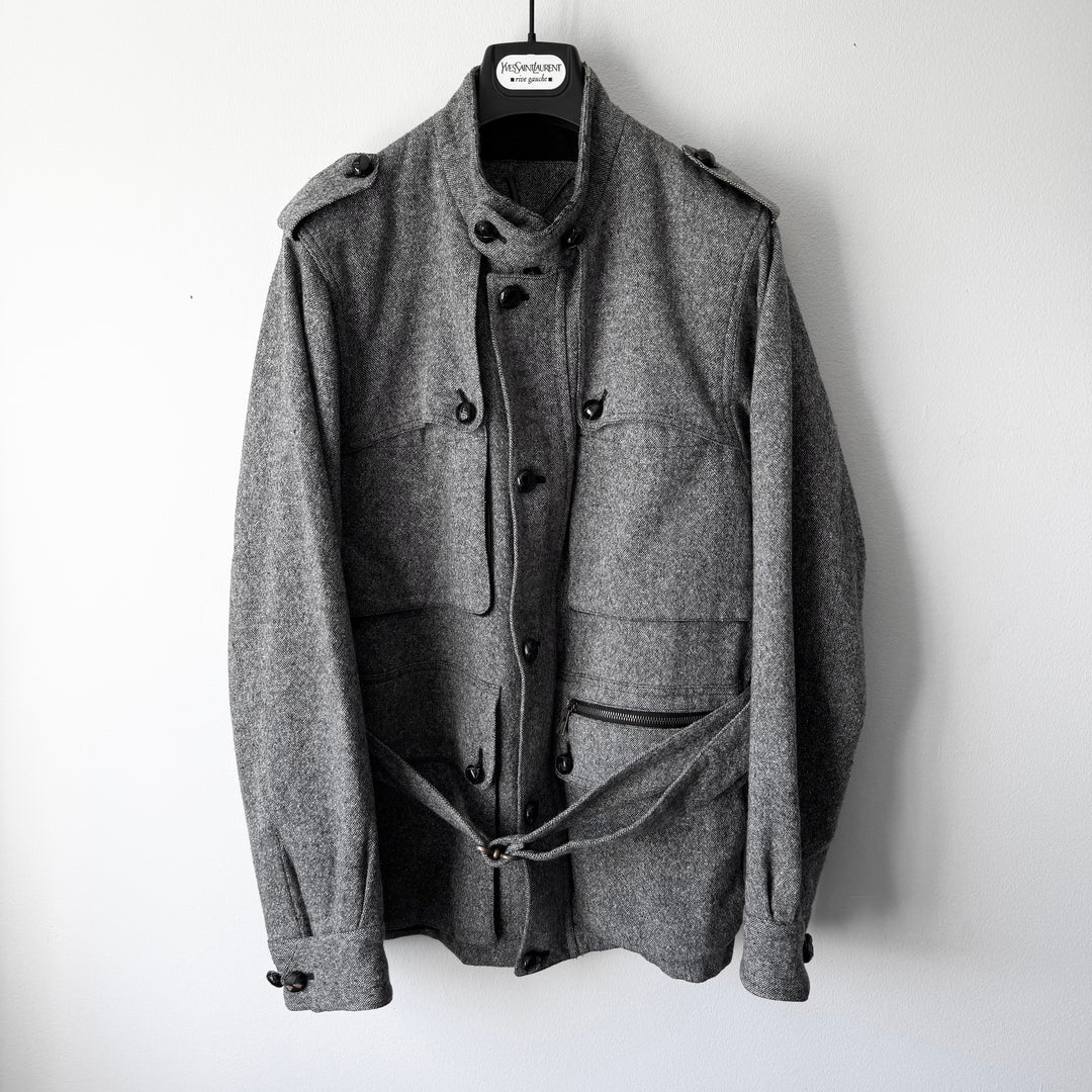 Yves Saint Laurent Rive Gauche FW2006 Gray Wool/Silk Belted Military Jacket