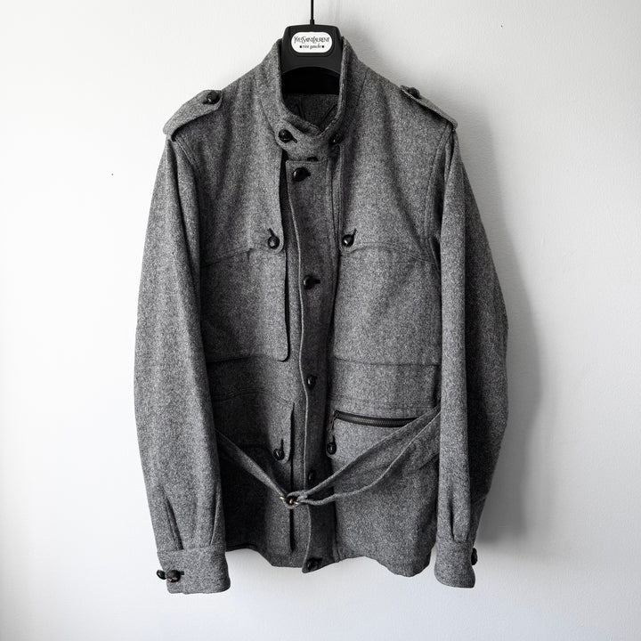 Yves Saint Laurent Rive Gauche FW2006 Gray Wool/Silk Belted Military Jacket