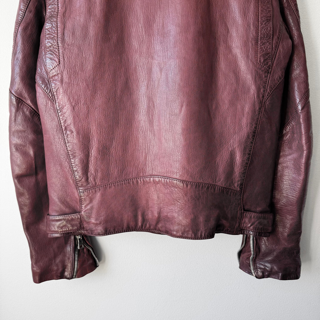 Balmain FW2013 Oxblood Vintage Treated Lamb Leather Double Zip Perfecto Biker Jacket