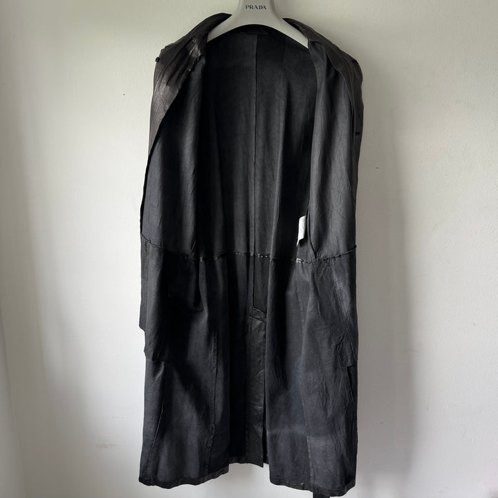 Prada FW2004 Black Lamb Nappa Leather Long Trench Coat