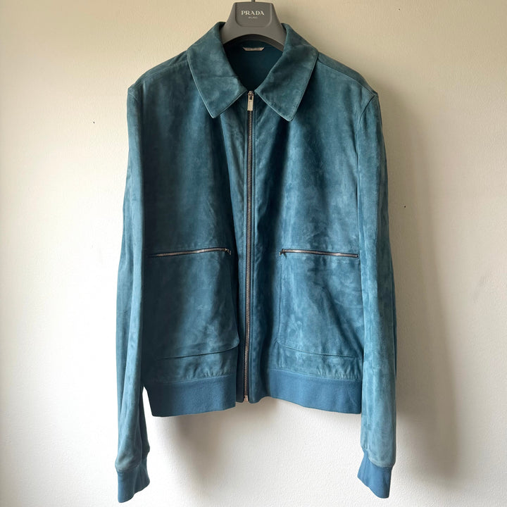 Hermes Blue Nubuck Leather Bomber Jacket