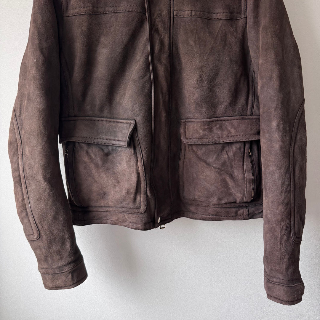 Gucci FW2011 Brown Suede Leather Shearling Bomber Jacket