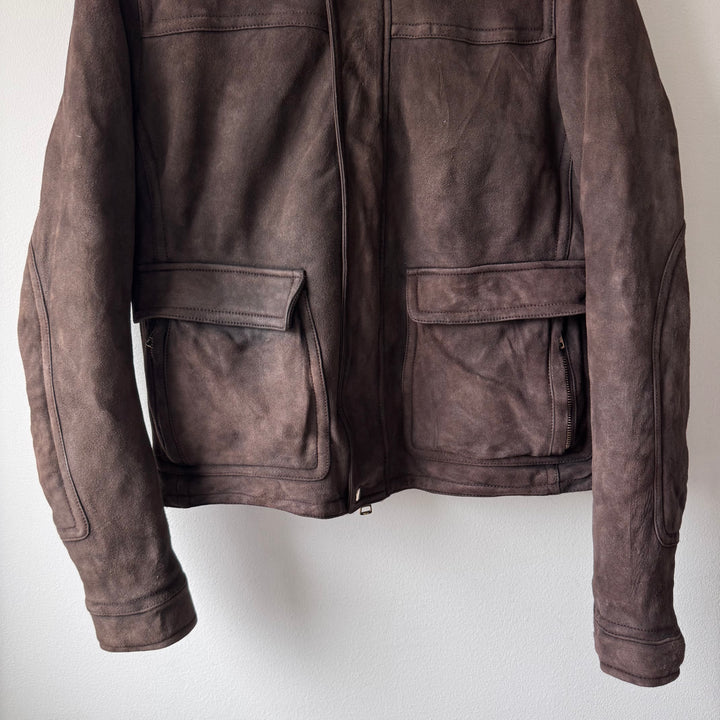 Gucci FW2011 Brown Suede Leather Shearling Bomber Jacket