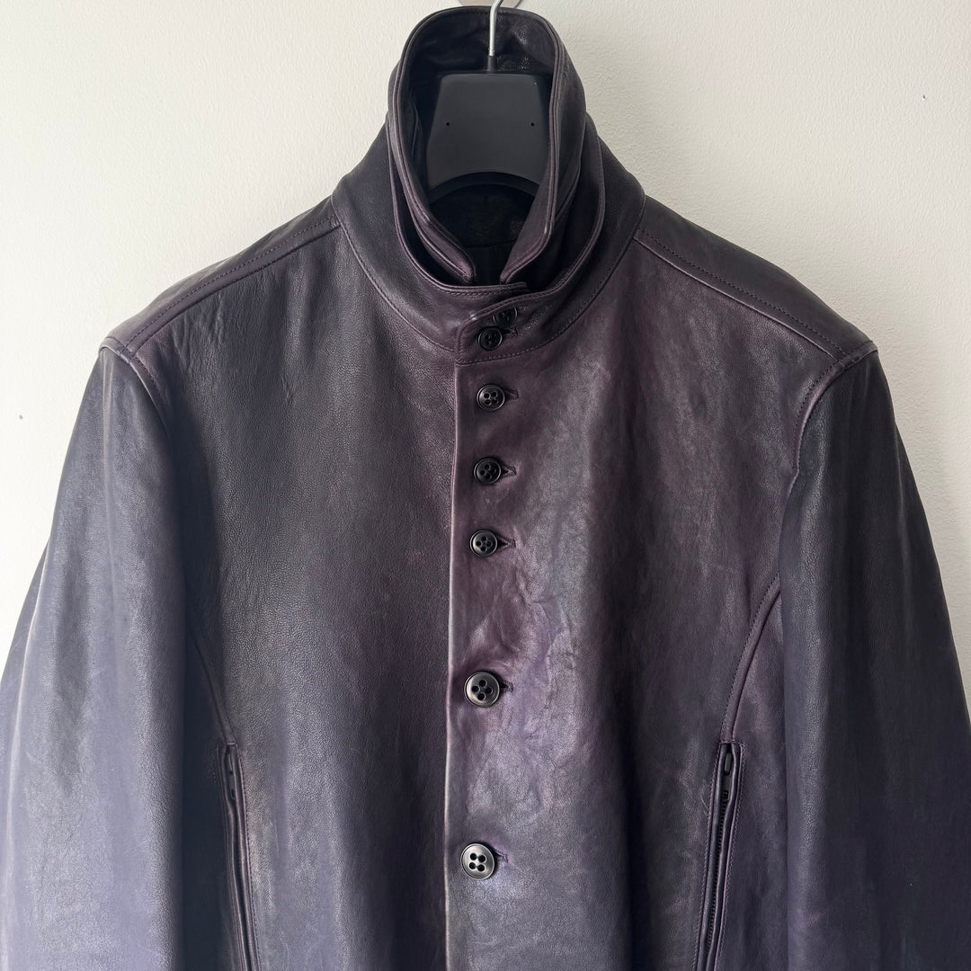Ann Demeulemeester FW2013 Eggplant Purple High-Neck Leather Jacket