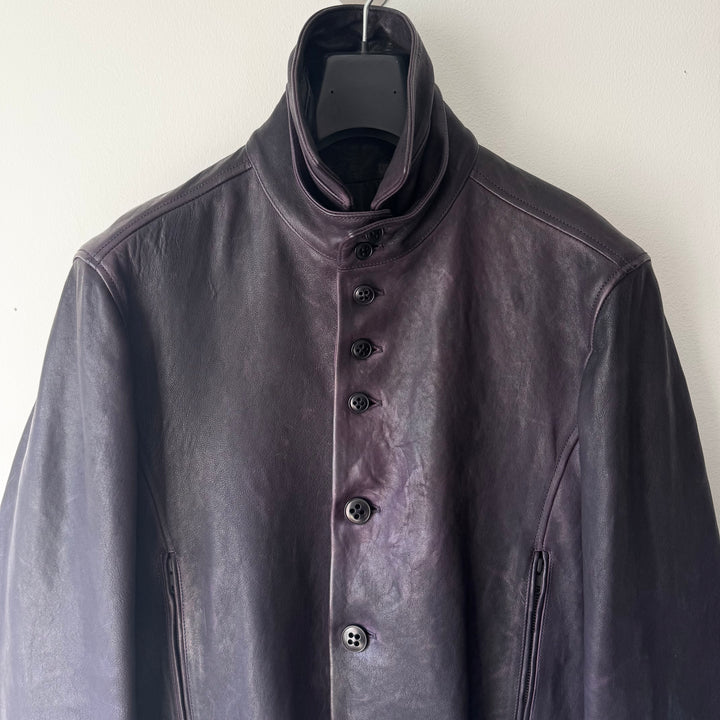 Ann Demeulemeester FW2013 Eggplant Purple High-Neck Leather Jacket