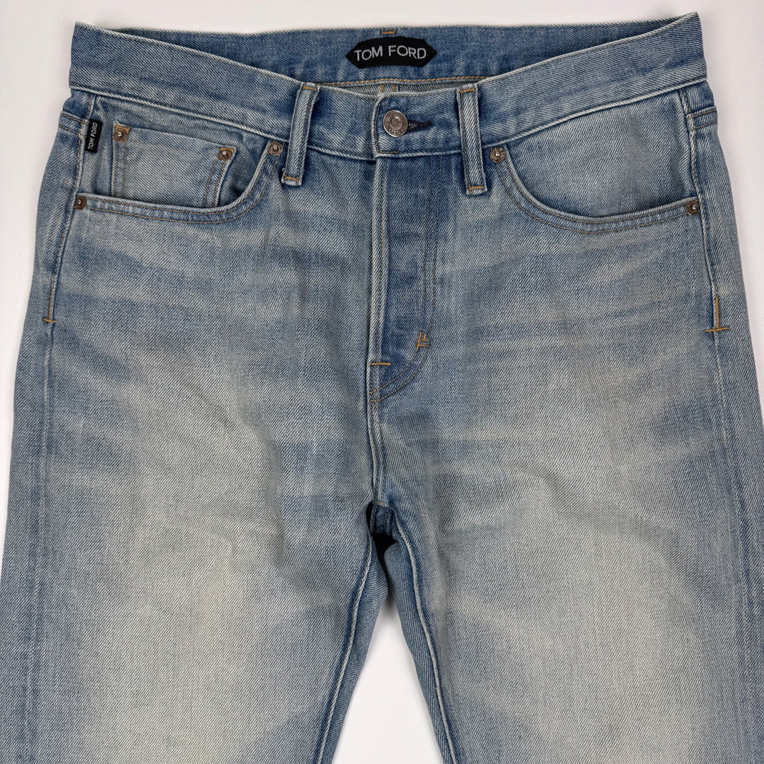 Tom Ford SS2025 Washed Blue Cotton Denim Bootcut Jeans