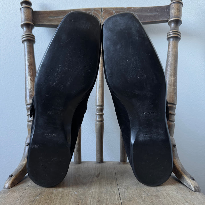 Prada 2000’s Black Suede Buckle Leather Loafers