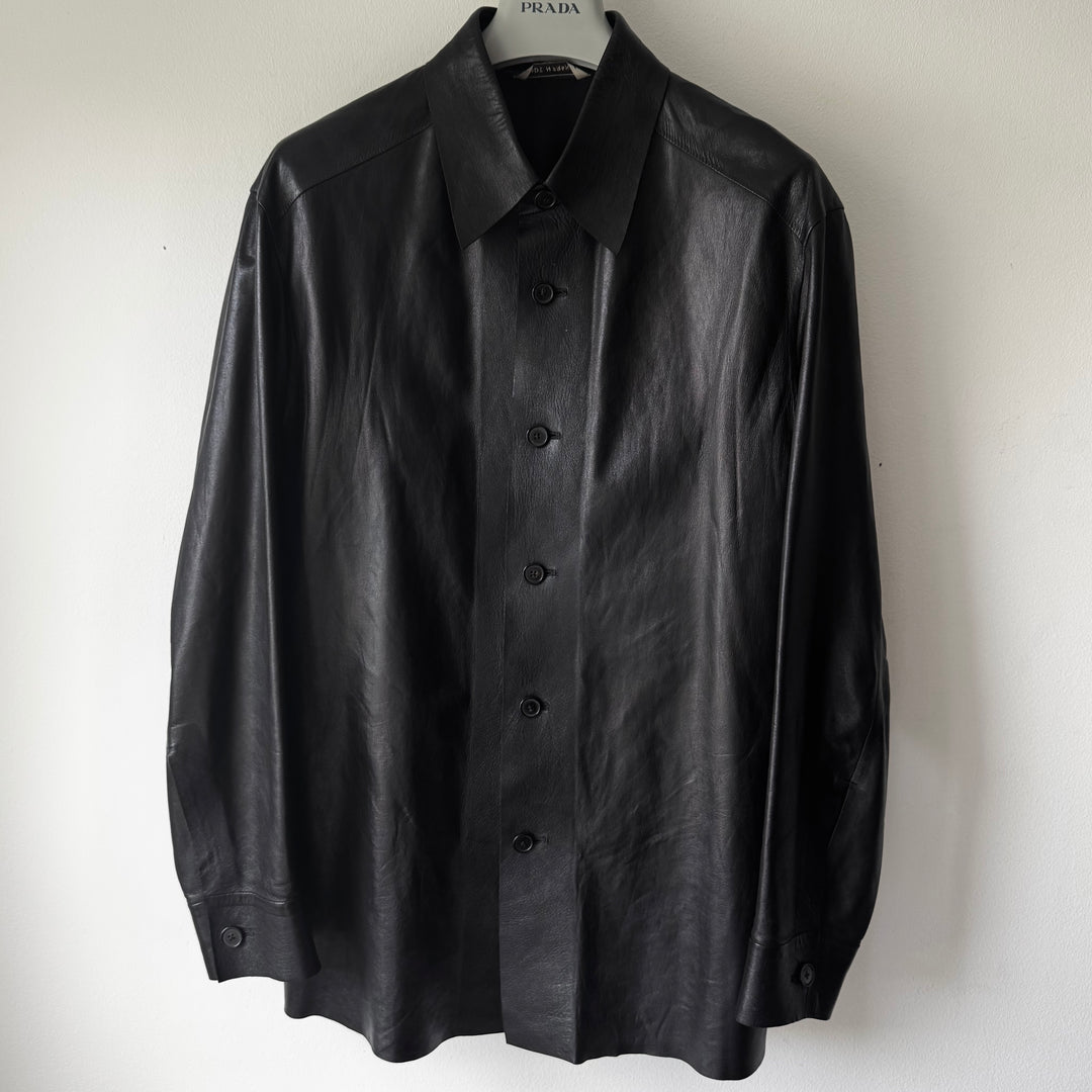 Hermes 2000's Unlined Black Lamb Leather Shirt Jacket