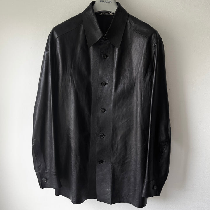 Hermes 2000's Unlined Black Lamb Leather Shirt Jacket