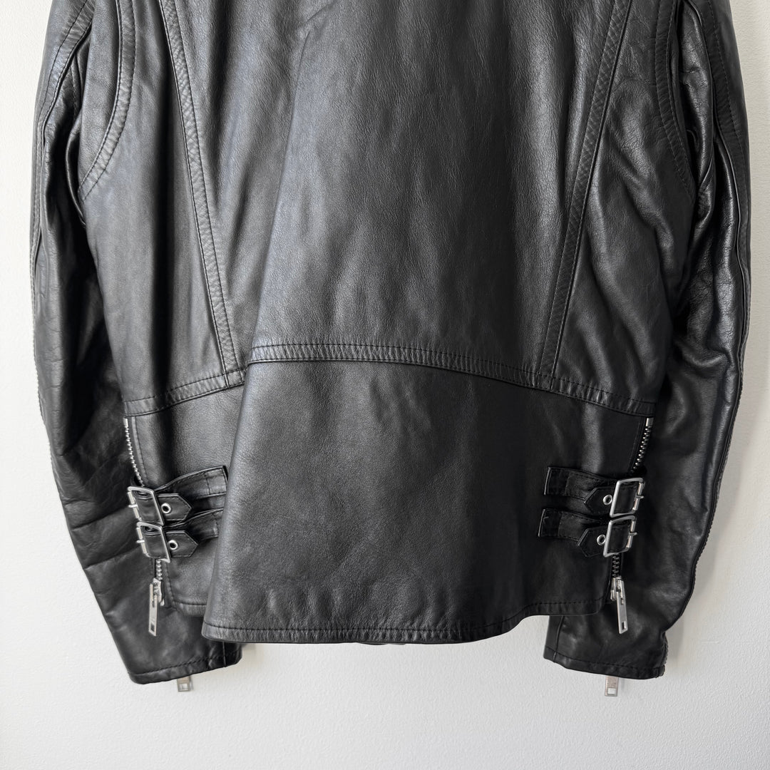 Celine SS2022 Black/White Checkered Calf Leather D-Ring Perfecto Biker Jacket