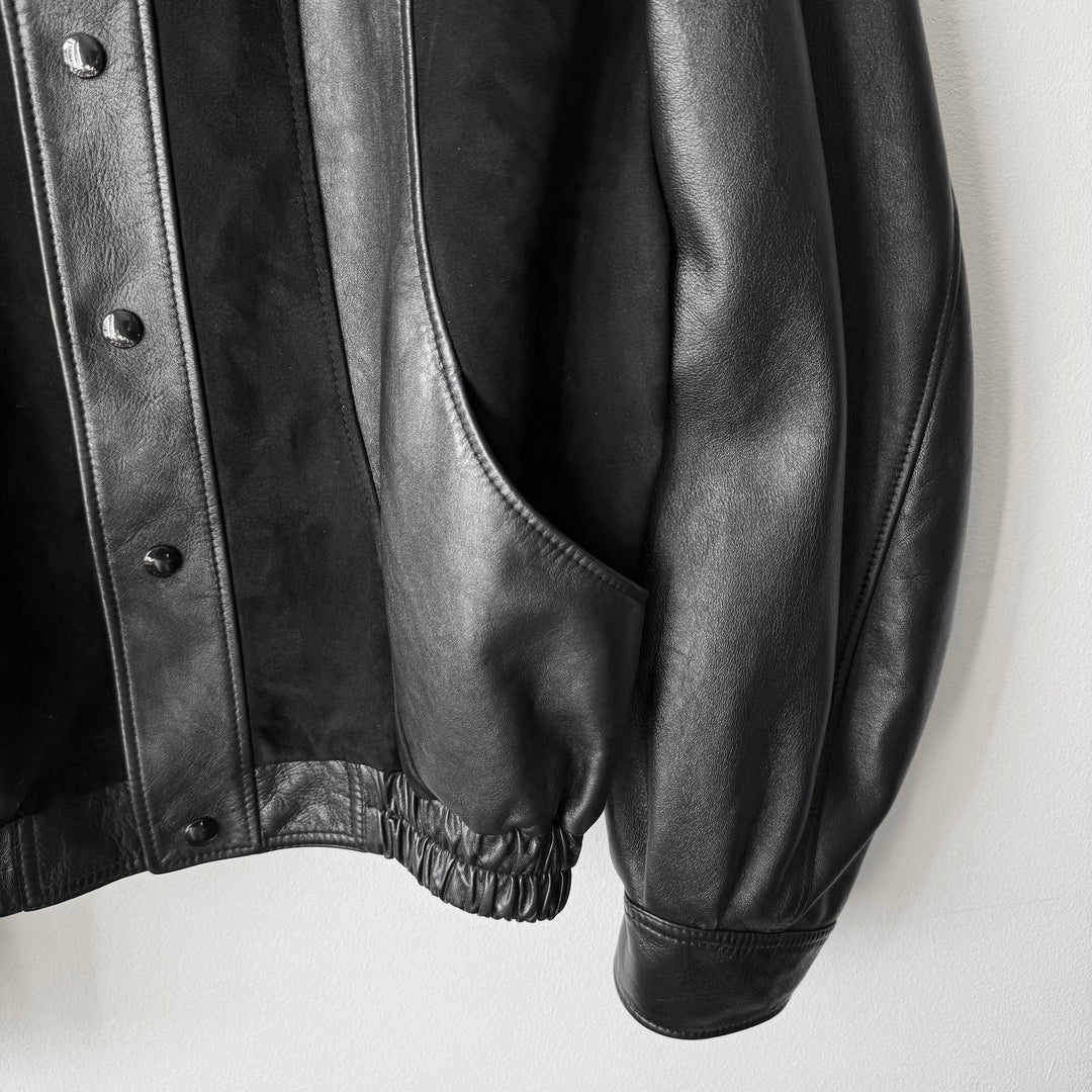 1/1 Celine SS2022 Sample Black Cutout Suede Paneled Leather Blouson Jacket