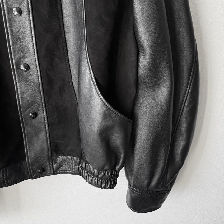 1/1 Celine SS2022 Sample Black Cutout Suede Paneled Leather Blouson Jacket