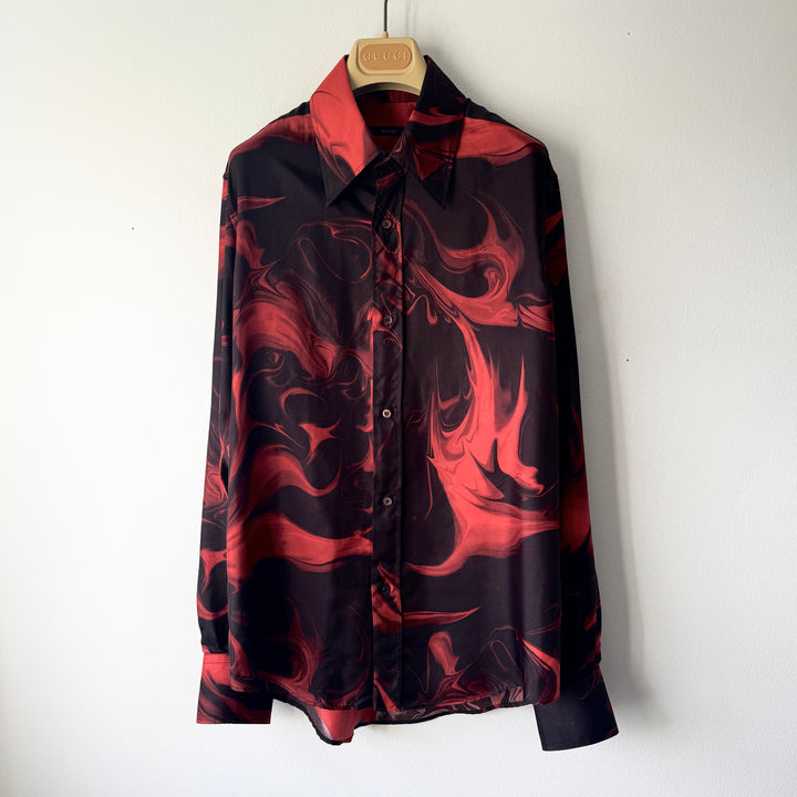 Gucci By Tom Ford SS2001 Red/Black Silk Magma Print Button Up Shirt