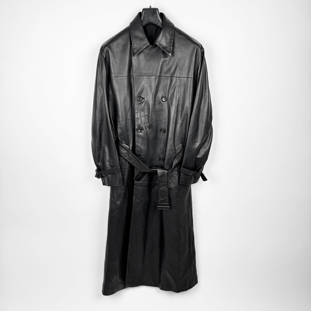 Jil Sander 2000s Black Silk Lined Long Lamb Leather Trench Coat