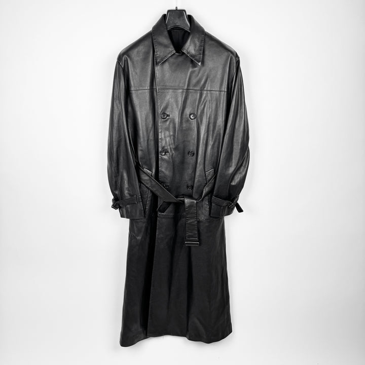 Jil Sander 2000s Black Silk Lined Long Lamb Leather Trench Coat