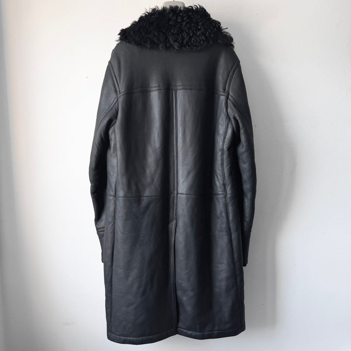 Prada FW2007 Black Double Breasted Long Sheep Shearling Leather Coat