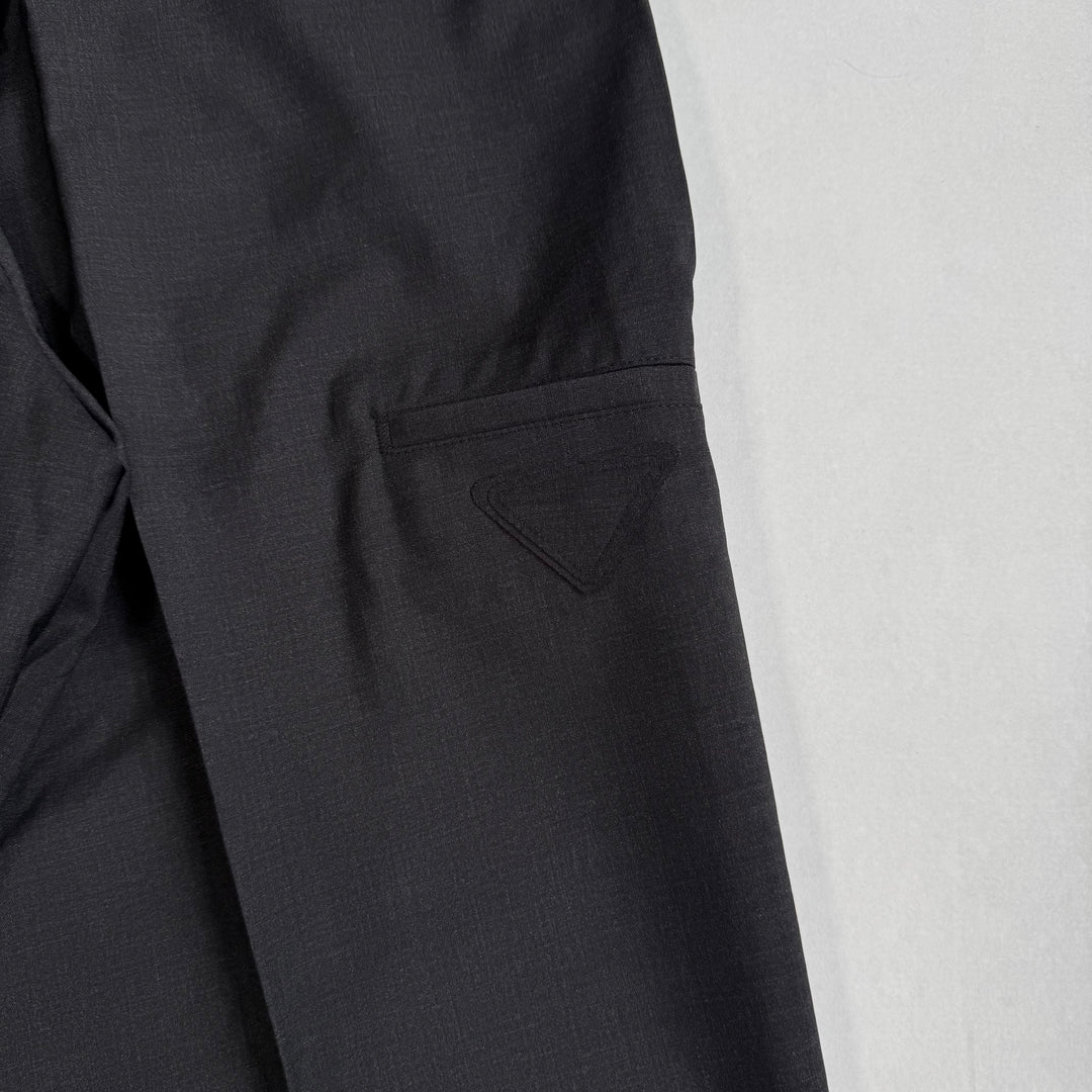 Prada 2022 Mainline Dark Gray Wide Fine Wool Logo Pants