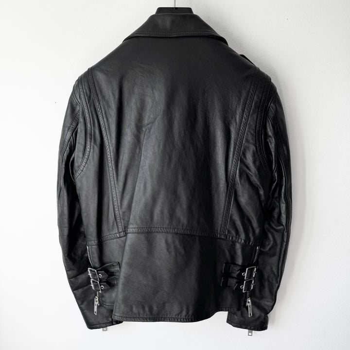 Celine SS2022 Black/White Checkered Calf Leather D-Ring Perfecto Biker Jacket