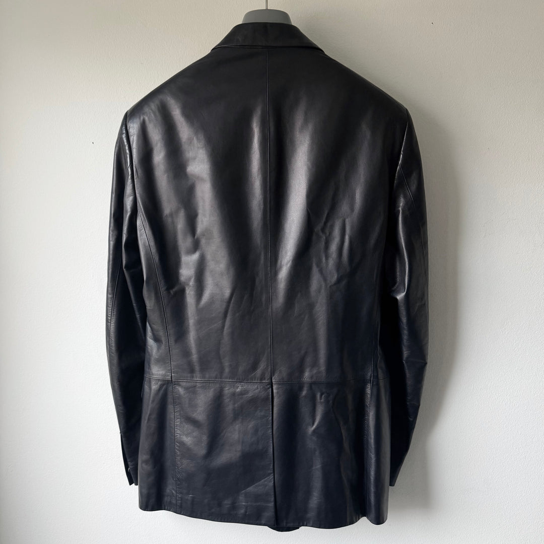 Jil Sander By Raf Simons 2000’s Dark Navy Nappa Lamb Leather Blazer Jacket