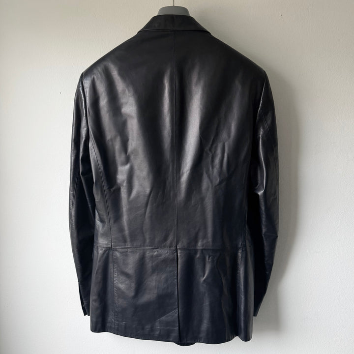 Jil Sander By Raf Simons 2000’s Dark Navy Nappa Lamb Leather Blazer Jacket