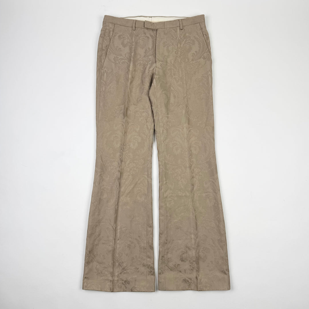 Gucci By Tom Ford SS2000 Champagne Beige Silk Damask Flared Bootcut Pants