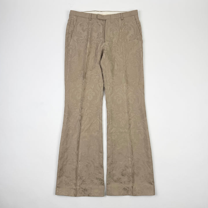 Gucci By Tom Ford SS2000 Champagne Beige Silk Damask Flared Bootcut Pants