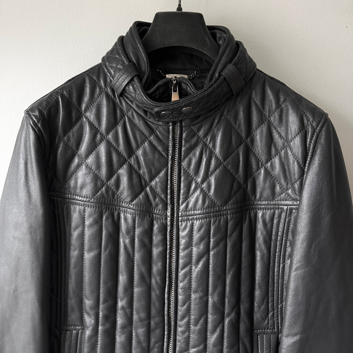 Dolce & Gabbana FW2007 Charcoal Quilted Padded Lamb Leather Café Racer Jacket