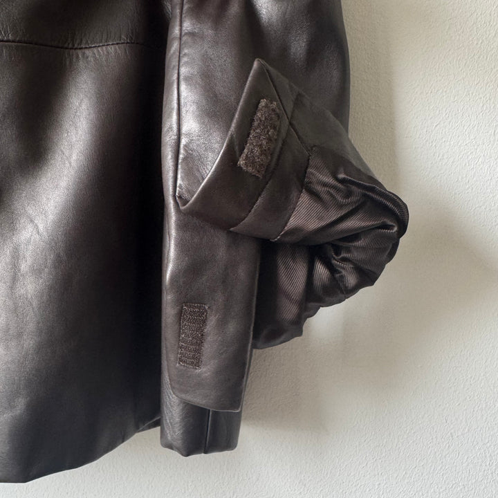 Prada FW1998 Silk Lined Button-Up Leather Overcoat Jacket