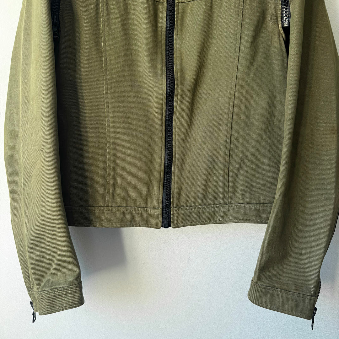 Miu Miu SS2000 Green Cotton Cropped Zip-Up Modular Denim Jacket