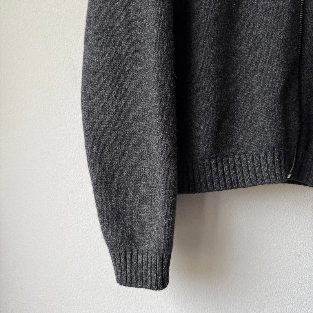 Helmut Lang 1998 Gray Knitted Wool Polo Zip-Up Sweater
