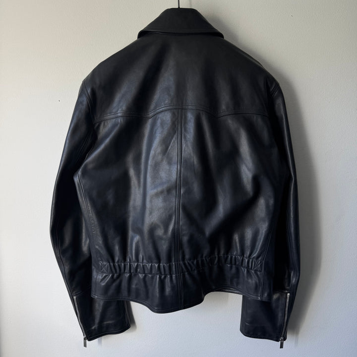 Hermes Black Calf Leather Cashmere Lined Cropped Jacket