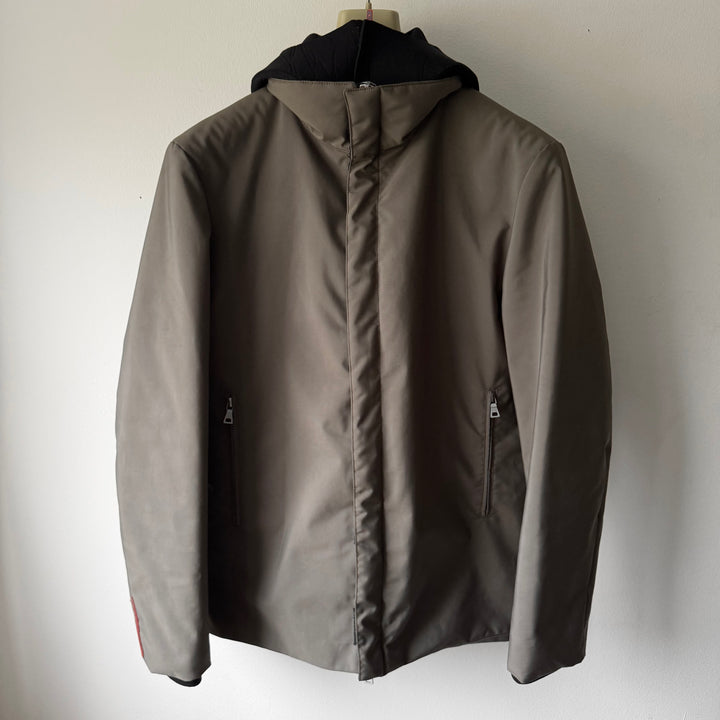 Prada Linea Rossa FW1999 Gray Neoprene Ninja Hooded Insulated Padded Jacket