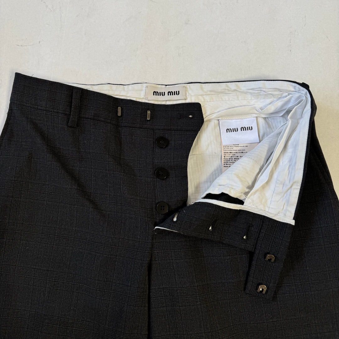 Miu Miu 2022 Checkered Prince Of Wales Pleated Fine Wool Pants