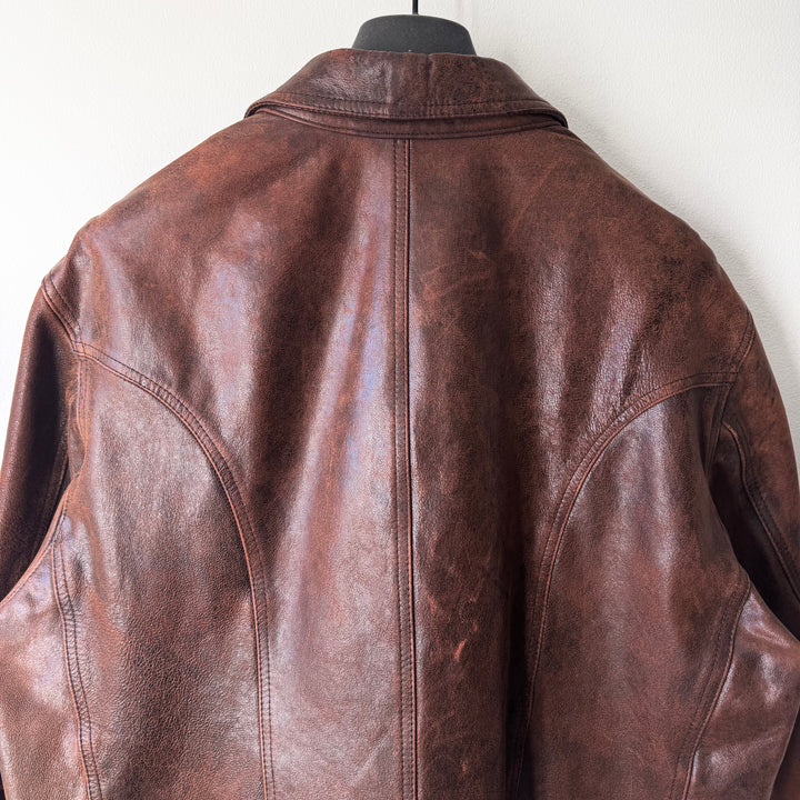 Emporio Armani 1980’s Brown Cracked Leather Perfecto Biker Jacket