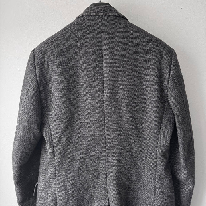 Gucci By Tom Ford Dark Grey Herringbone Peak Lapel Wool Coat