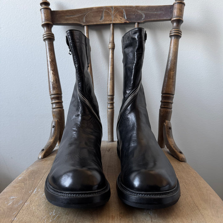 Rick Owens Black Spiral Zip Calf Leather Boots