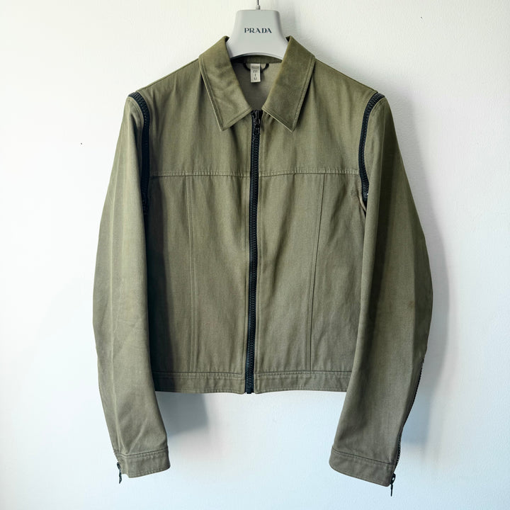 Miu Miu SS2000 Green Cotton Cropped Zip-Up Modular Denim Jacket