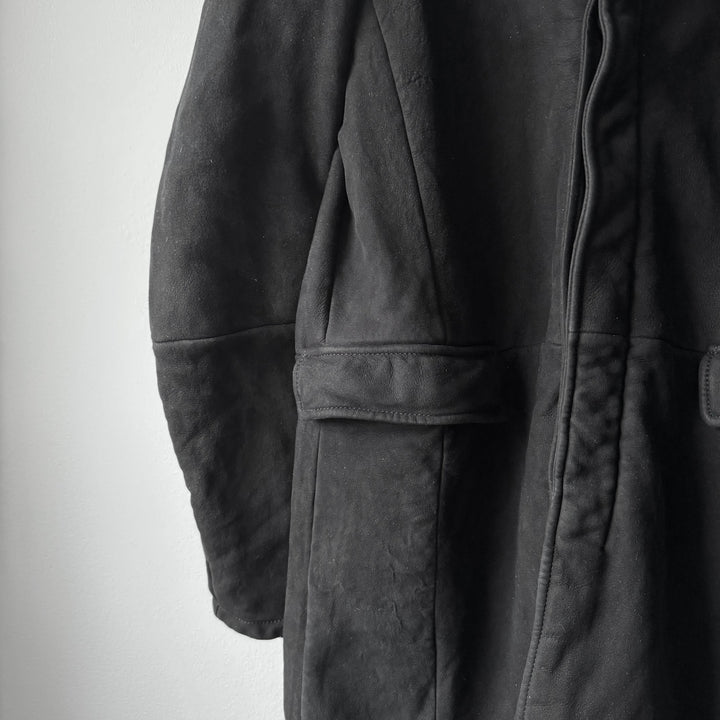 Prada FW2013 Black Reverse Lamb Fur Shearling Leather Button-Up Coat